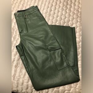 Express Faux Leather Cargo Pants Green | High Rise Wide Leg | Size 6R